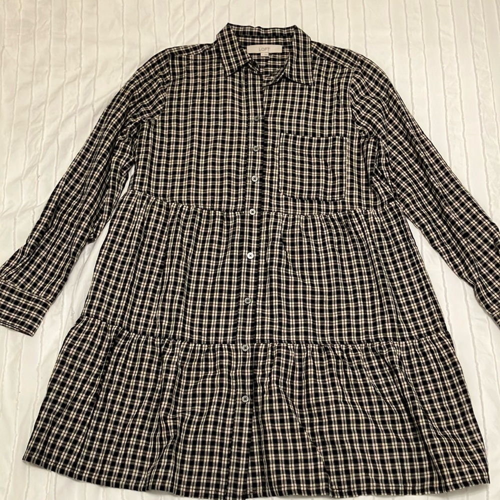 Black and White Plaid Button-Down Dress